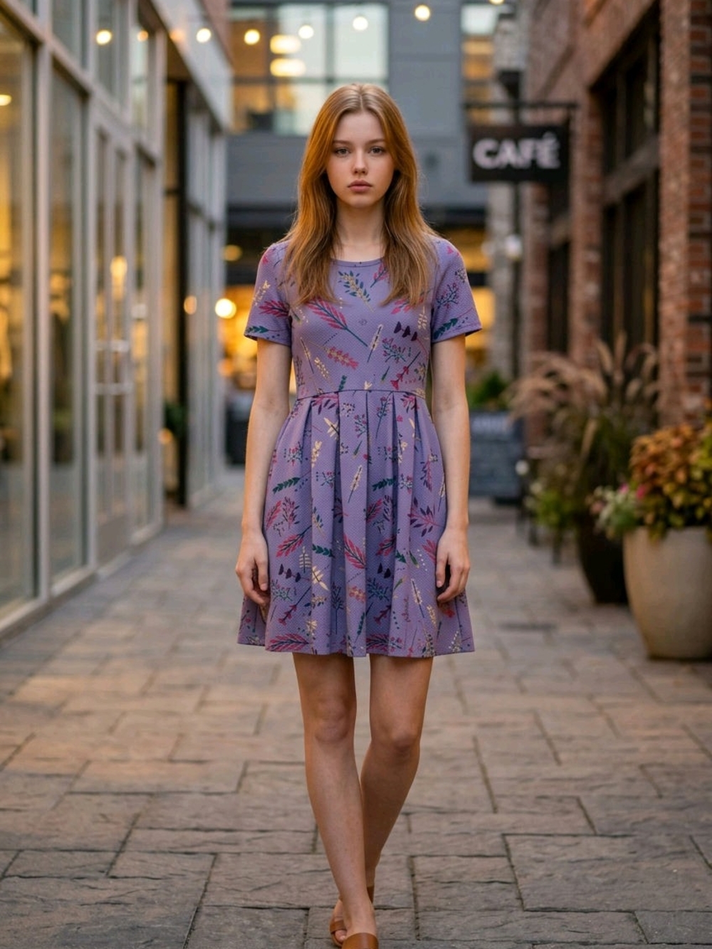 Floral Print Lavender Fit & Flare Dress - Women